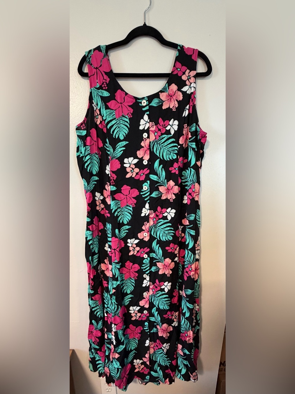 Blair Black Midi Dress with Pink & Teal Tropical Floral
